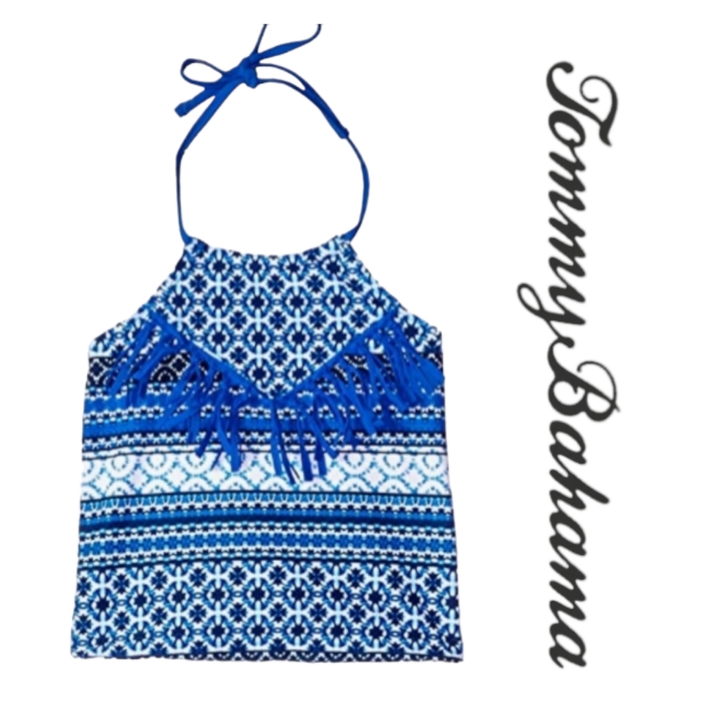 Tommy Bahama Big Girl's Tassel Trim Tankini Top Blue Stripe Sz 14